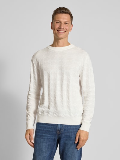 HUGO Gebreide pullover met ribboorden, model 'Sargyle' Wit - 4