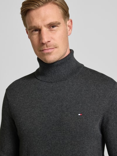 Tommy Hilfiger Regular Fit Rollkragenpullover aus Baumwoll-Kaschmir-Mix Anthrazit Melange 3