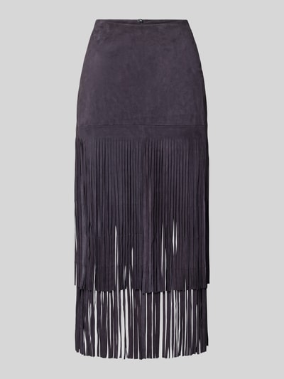 Marc Cain Lederrock mit Fransen und rückseitigem Reißverschluss Taupe 1