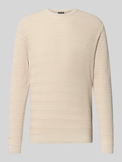 Produktfoto, Regular Fit Strickpullover mit Rundhalsausschnitt von Antony Morato in Creme, Strukturmuster aus reiner Baumwolle, lange Ärmel