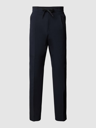 HUGO Spodnie o kroju regular fit z zakładkami w pasie i fakturowanym wzorem model ‘Teagan’ Ciemnoniebieski 2