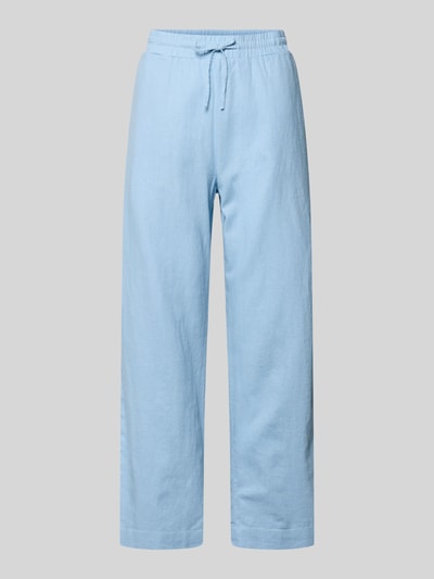 Produktfoto, hellblaue Wide Leg Pants aus Leinen-Mix mit elastischem Bund und Kordelzug, Modell 'Lava' von FREE/QUENT, Loose Fit