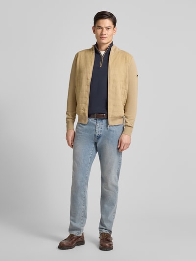 bugatti Strickjacke mit Stehkragen und Steppnähten Ecru 1