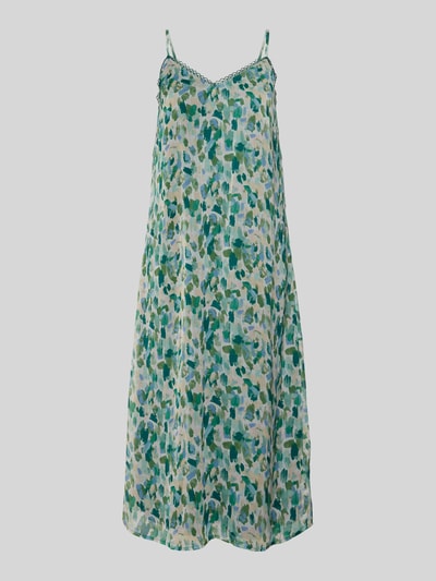 Produktfoto, Damen Midikleid von Vila in A-Linie mit Allover-Look, V-Ausschnitt, Spitzenbesatz und verstellbaren Spaghettiträgern, Modell 'EMMA'.