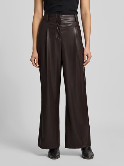 Bash Stoffen broek in leerlook Donkerbruin - 4