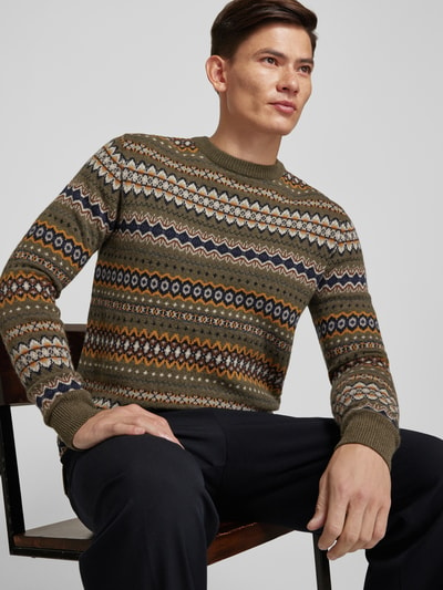 Barbour Strickpullover mit Rundhalsausschnitt Modell 'Case Fairisle' Gruen 3