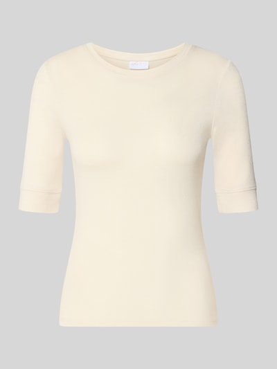 Produktfoto, Regular Fit T-Shirt aus Lyocell-Mix von Jake*s Collection in einfarbigem Creme, glatte Struktur, klassischer Rundhalsausschnitt.