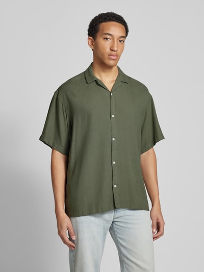 Jack & Jones Relaxed Fit Freizeithemd aus Viskose-Leinen-Mix Modell 'WAYNE' Dunkelgruen 4