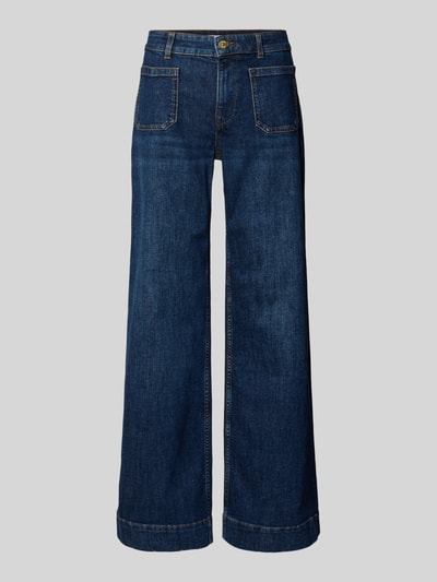 Produktfoto, Wide Fit Jeans mit opgestikte zakken model 'Gwendolin' van Christian Berg Woman, katoenmix, knoop- en ritssluiting, dames, donkerblauw