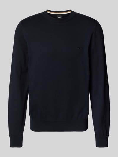 BOSS Gebreide pullover met labelstitching, model 'Pacas' Marineblauw - 2