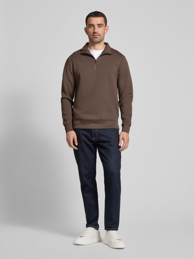 Casual Friday Sweatshirt met opstaande kraag, model 'Sebastian' Lichtbruin - 1