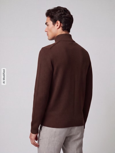 Selected kardigan rozpinany o kroju regular fit z czystej bawełny model 'DANE' Ciemnobrązowy 5