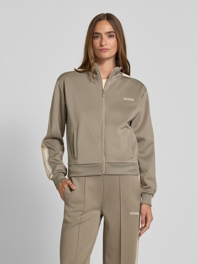 Guess Activewear Sweatjack met labelprint, model 'YARROW' Lichtbruin - 4