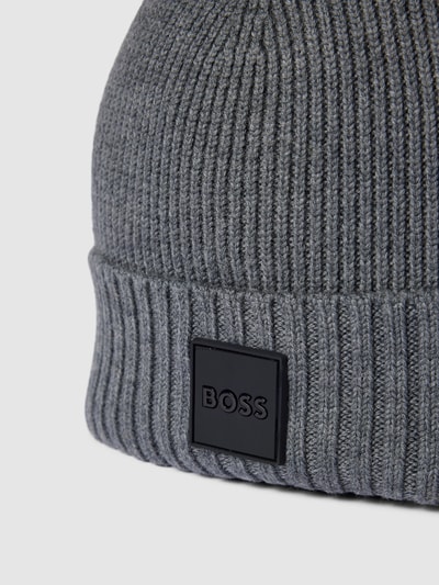 BOSS Beanie mit Label-Patch Modell 'Fati' Anthrazit 2