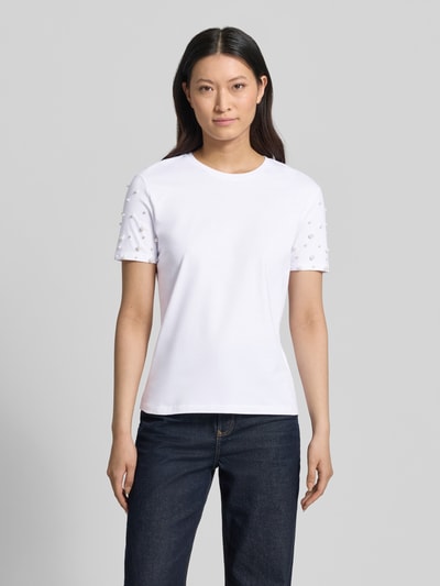 Jake*s Casual t-shirt z okrągłym dekoltem i perłami Biały 4