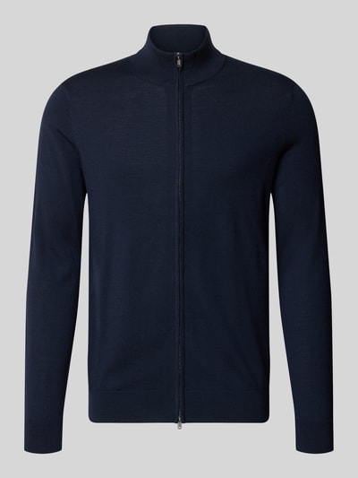 Produktfoto, Regular Fit Strickjacke aus reiner Baumwolle mit Stehkragen van Profuomo, donkerblauw, tweewegritssluiting, met lange mouwen, elastische boordjes, puur katoen, regular fit, opstaande kraag, ruglengte maat M 69 cm, mouwlengte maat M 67 cm