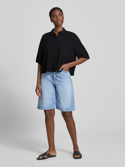 Jake*s Casual boxy fit blouse van mix van viscose en linnen in all-over look Zwart - 1