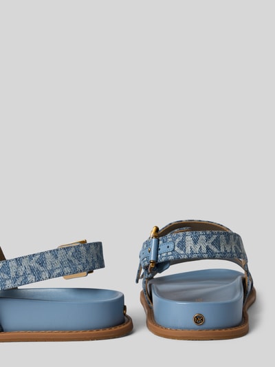 Produktfoto, Sandalette mit Logo-Muster Modell 'NIA' von MICHAEL Michael Kors, Riemen mit Dornschließe, Abgerundete-Spitze, Absatzhöhe 2 cm, Größe 39, in Blautönen und Struktur-Textur