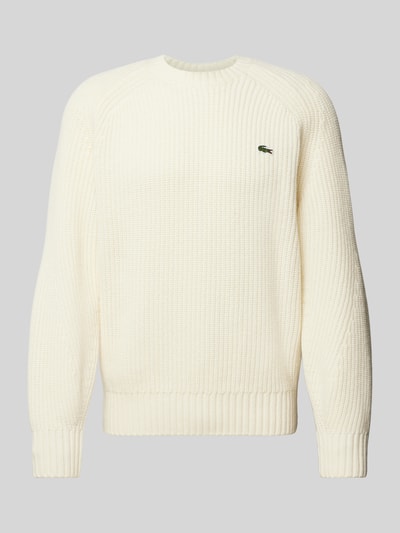 Lacoste Sweter z dzianiny z wełny z naszywką z logo model ‘BEADED’ Złamany biały 2