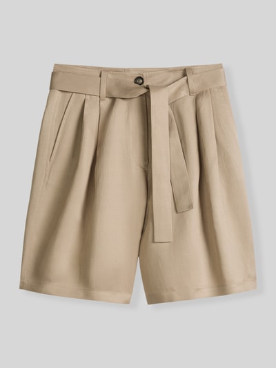 Produktfoto, Relaxed Fit Shorts mit Leinen-Anteil von Marc O'Polo in Beige, High Waist, Bundfalten, Stoffgürtel, glatte Textur