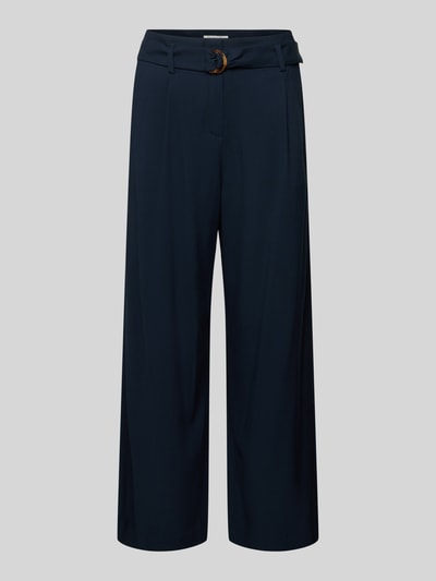 Produktfoto, Culotte aus Viskose mit Gürtel von Christian Berg Woman in Dunkelblau, Wide-Leg-Fit, Biesen, Haken- und Reißverschluss, französische Eingrifftaschen, Gesäßleistentaschen, Bundweite bei Größe 36: 39 cm, Innenbeinlänge bei Größe 36: 65 cm.