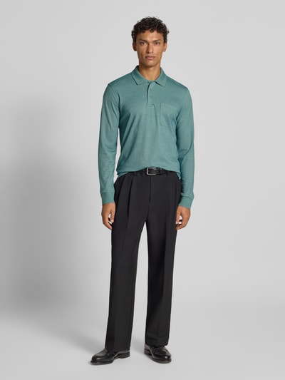 Christian Berg Men Regular fit poloshirt in design met lange mouwen Grasgroen - 1