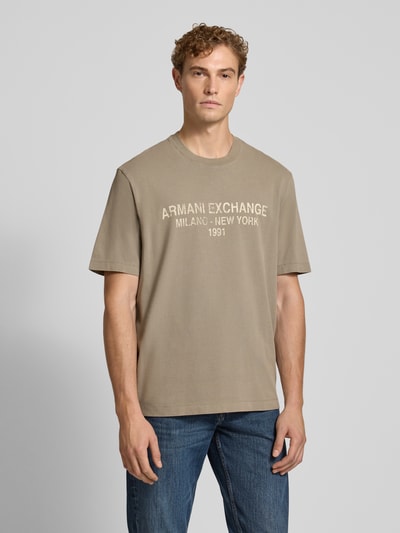 Armani Exchange Relaxed Fit T-Shirt aus reiner Baumwolle mit Logo-Print Taupe 4