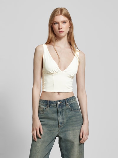 Only Crop Top in unifarbenem Design Modell 'LEA' Offwhite 4