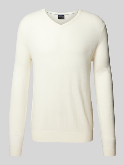 Christian Berg Men Strickpullover mit gerippten Abschlüssen Offwhite Melange 1