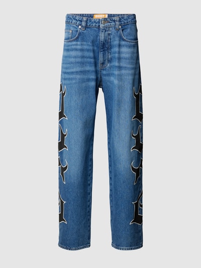 REVIEW Y2K Baggy Jeans mit auffälligem Print Blau 2