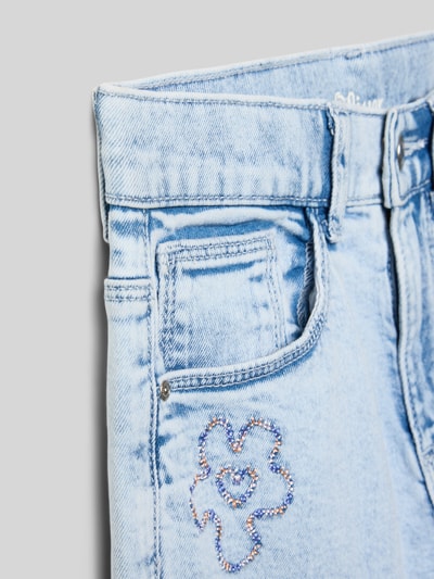 Productfoto, Wide Leg Jeans uit katoenmix van s.Oliver RED LABEL in denimlook met studs, high waist, regular fit, 5-pocketmodel, lichtblauw, grof geweven textuur