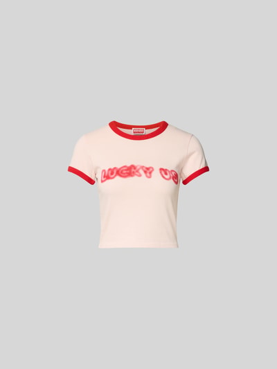 Produktfoto, Cropped T-Shirt aus reiner Baumwolle von Kenzo in Weiß mit roten Details, Rundhalsausschnitt, Statement-Print, Slim Fit, Damen T-Shirt