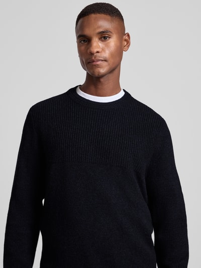 Brax Gebreide pullover met ribboorden, model 'Rick' Marineblauw - 3