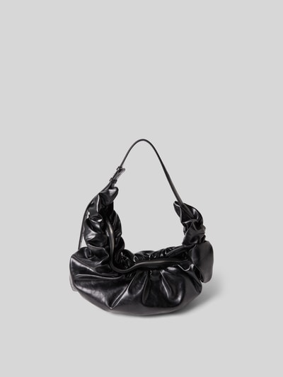Produktfoto, Shoulder Bag mit Raffungen von Diesel in schwarzer Leder-Optik mit Hauptfach, Reißverschluss, verstellbarem Schulterriemen, Reißverschlussfach innen, Maße ca. 50 x 29 x 18 cm