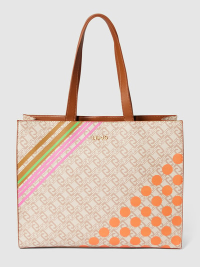 Liu Jo White Tote bag met all-over motief van monogrammen, model 'LUCENTE' Zand - 2