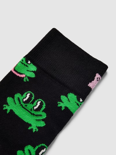 Happy Socks Sokken met motiefprint, model 'Frog' Zwart - 2