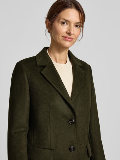 Jake*s Collection Płaszcz o kroju regular fit z dodatkiem wełny lana i kołnierzem z połami Ciemnozielony 3