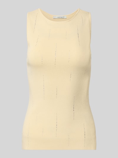 Produktfoto, Slim Fit Top aus Viskose-Mix mit Strick-Optik Modell 'Saya' von Gestuz, Strasssteinbesatz, Ärmelloses-Design, Rundhalsausschnitt, Rückenlänge bei Größe S 52 cm