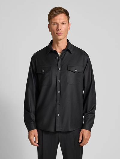 CRUNA Regular Fit Overshirt aus Schurwolle mit Pattentaschen Black 4