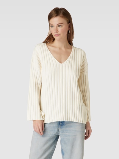 EDITED Gebreide pullover met viscose in riblook, model 'Cameron' Ecru - 4