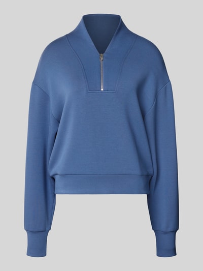 Productfoto, blauw sweatshirt uit viscosemix met stretch, regular fit, V-hals en ritssluiting, model 'davidson' van VARLEY
