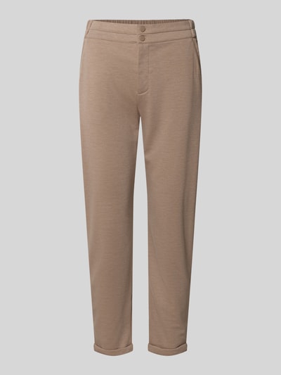 Produktfoto, Skinny Fit Stoffhose mit Viskose-Anteil Modell 'NANNI' von FREE/QUENT in hellem Braun, glatte Struktur, verkürztes Bein, elastischer Bund, Knopfverschluss, Eingrifftaschen, fixierte Beinabschlüsse, 7/8-Länge, Damenschnitt