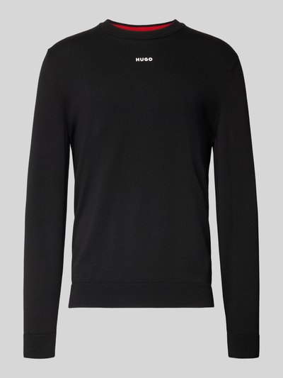 Produktfoto, Regular Fit Strickpullover aus reine Baumwolle Modell 'SAN CASSIUS-C2' von HUGO, efekt: jednolity kolor, krój regular fit, nadruk z logo, dekolt okrągły, długi rękaw, prążkowane zakończenia, dzianina, bawełna