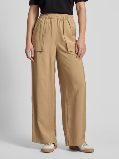 YAS Wide leg stoffen broek met opgestikte zakken, model 'ERMILLA' Camel - 4