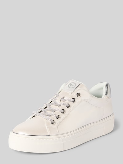 Produktfoto, Low Top Sneaker mit Schnürung von Tamaris in unifarben schimmernder Optik, runde Schuhspitze, strukturierte Plateau-Sohle, Label-Applikation