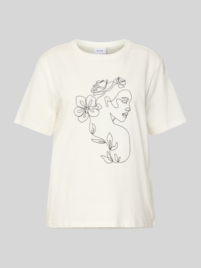 Vila T-shirt met motiefstitching, model 'SYBIL' Wit - 2