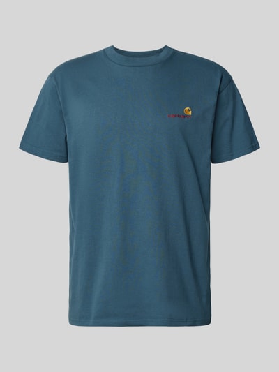 Produktfoto, T-Shirt mit Label-Stitching von Carhartt Work In Progress in Blau, Reine Baumwolle, Regular-Fit, gerippter Rundhalsausschnitt