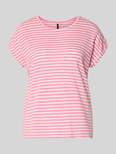 Produktfoto, Relaxed Fit T-Shirt aus Lyocell-Mix Modell 'AVA' von Vero Moda, Optik:Allover-Muster, gestreift, rosa-weiß, feine Struktur