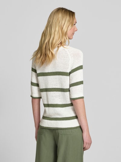 Oui Strickpullover mit gerippten Abschlüssen Khaki 5