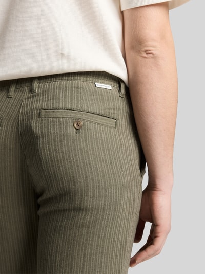 Tom Tailor regular fit chino van linnen-katoenmix Olijfgroen - 3